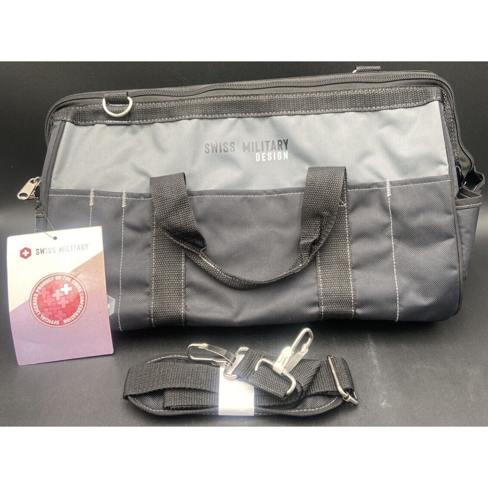 Swiss Military Multi Pocket Tool Satchel Large Black 16" Bag Gray Heavy Duty NEW